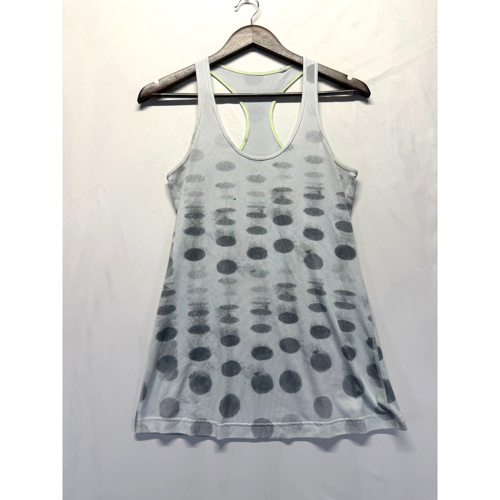 Lululemon Cool Racerback Tank Top Womens Small Gray Black Polka Dot Athleisure